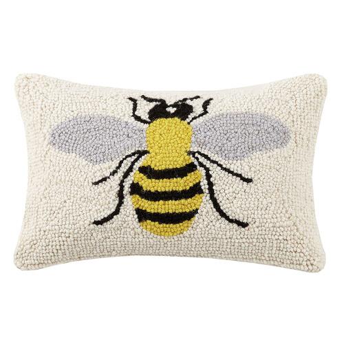 Bee Hooked Wool Throw Pillow, 8x12 inch, front view