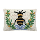 Bee in a Wreath Hooked Wool Throw Pillow, 8x12 inch, front view