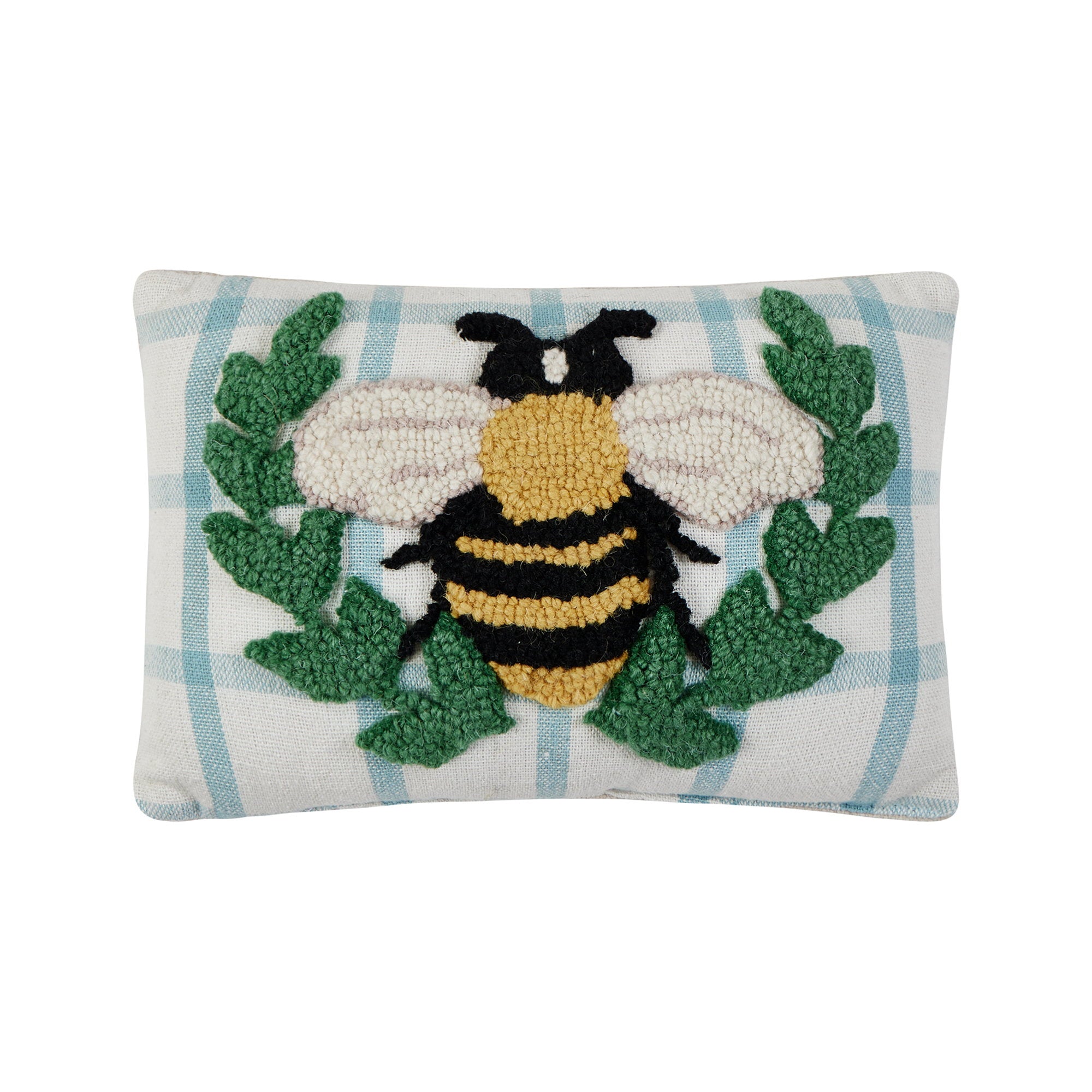 Bee Wreath Hooked Wool Throw Pillow, 8x12 inch, front view
