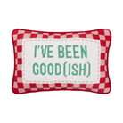 Been Good (Ish) Embroidered Needlepoint Christmas Throw Pillow, 8x12 inch, front view