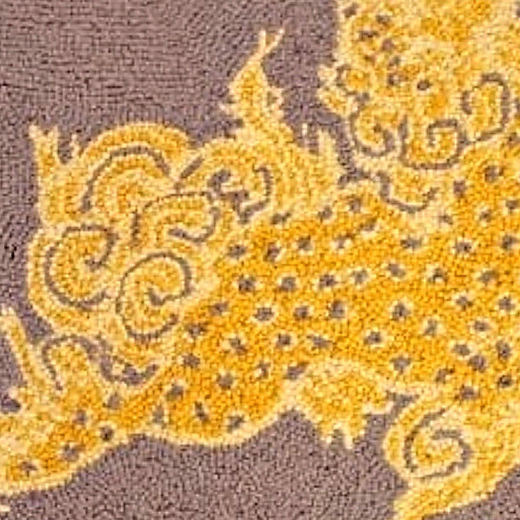 Closeup of Beige Dragon Sepia Dunmore Wool Hooked needlepoint throw pillow highlighting hand-stitched wool craftsmanship and fabric detail