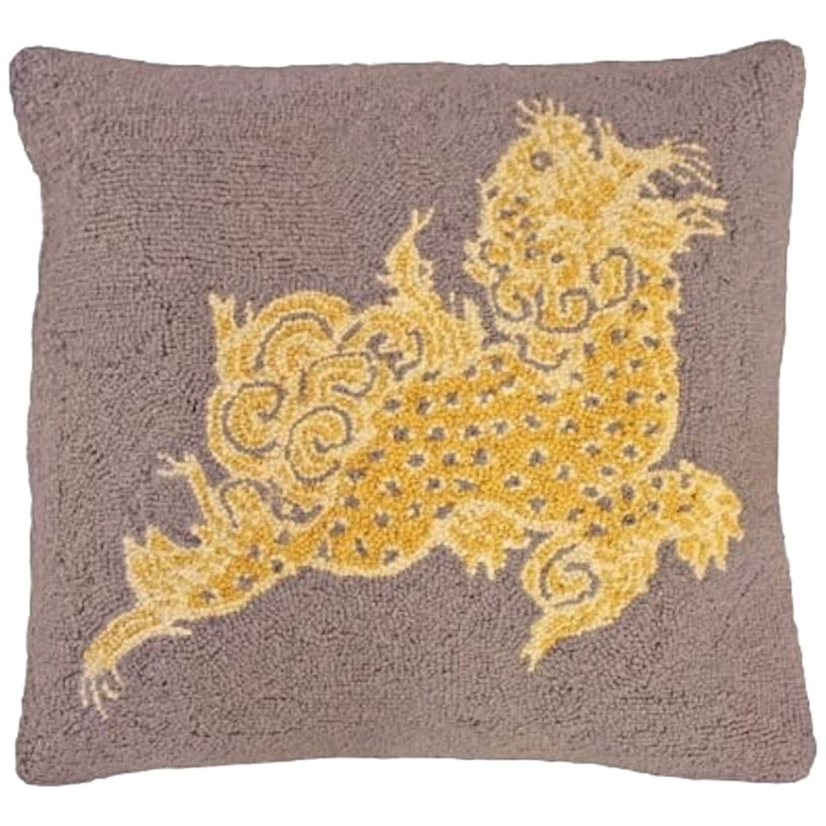 Beige Dragon Sepia Dunmore hooked wool throw pillow with artisan decorative design