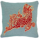 Beige Dunmore Dragons Collection hooked wool throw pillow with artisan decorative design