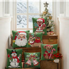 Bells Hooked Wool Christmas Throw Pillow shown alongside other designs in the same collection, 16x16 inch