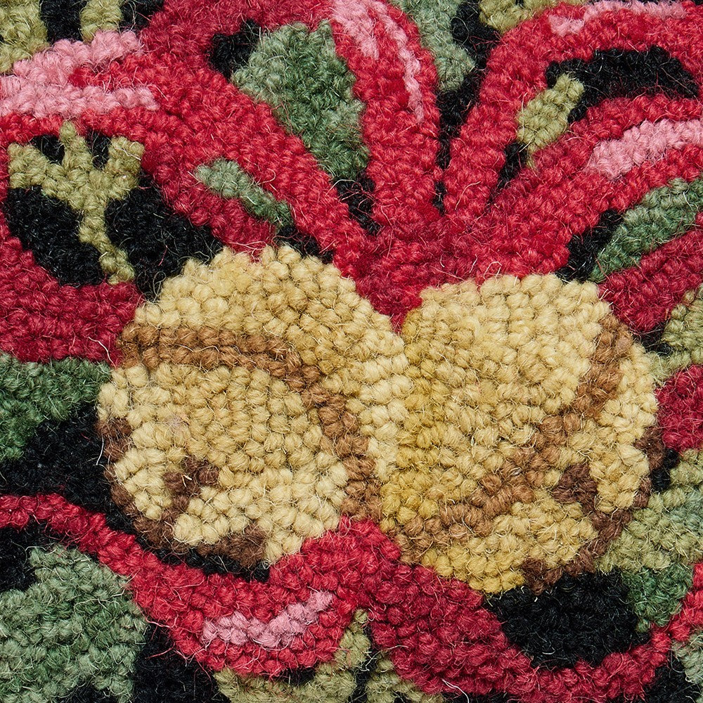 Bells & Ribbon with Foliage Hooked Wool Christmas Throw Pillow, close-up detail