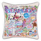 Bermuda Tropical Paradise hand-embroidered throw pillow showcasing iconic landmarks