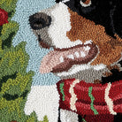 Bernese Mountain Dog Hooked Wool Christmas Throw Pillow, close-up detail