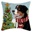 Bernese Mountain Dog Hooked Wool Christmas Throw Pillow, 18x18 inch, front view