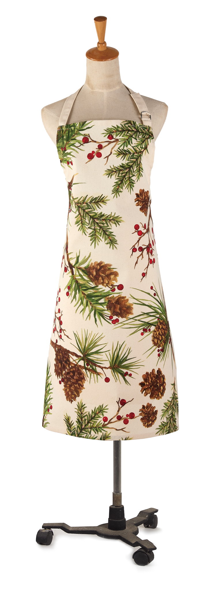 Berries & Pine Christmas Apron, 28x34 inch, closer view of the apron