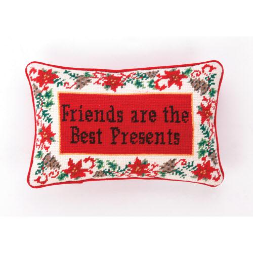 Best Presents Wool Needlepoint Christmas Throw Pillow, 8x12 inch, front view