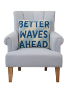 Better Waves Ahead Hooked Wool Throw Pillow on an armchair, showing the throw pillow at room scale, 16x16 inch
