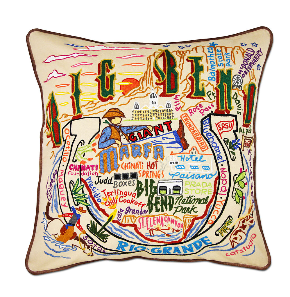 Big Bend Desert Landscape Nature embroidered throw pillow with desert scenery.