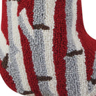 Closeup of Birch Trees Hooked Wool Christmas Stocking showing stitch texture and craftsmanship detail