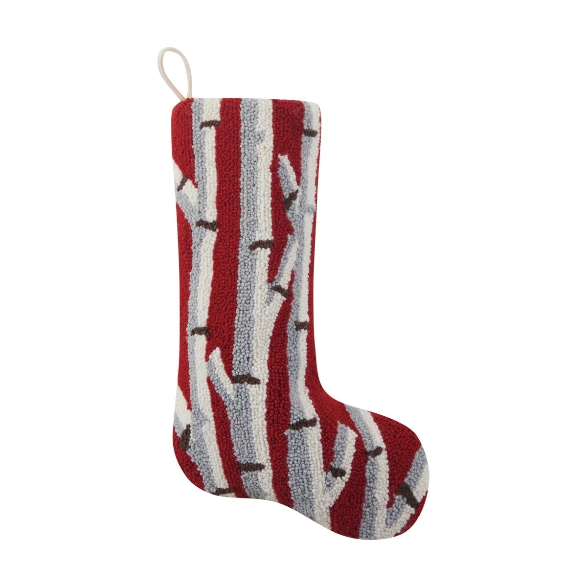 Birch Trees Hooked Wool Christmas Stocking, 12x20 inch, front view