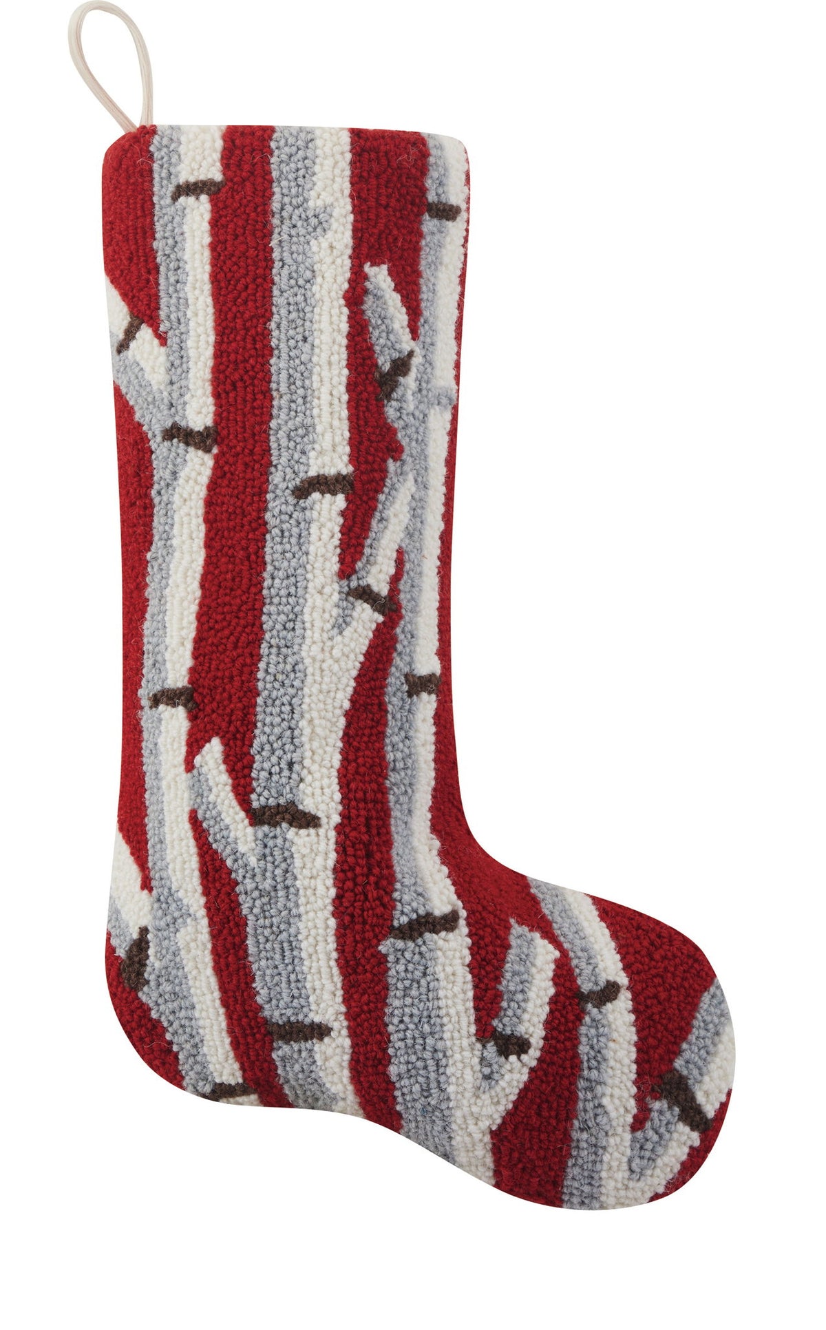 Birch Trees Hooked Wool Christmas Stocking, 12x20 inch, front view