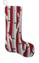 Birch Trees Hooked Wool Christmas Stocking, 12x20 inch, front view