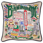 Birmingham, AL Iron City hand-embroidered throw pillow showcasing iconic landmarks