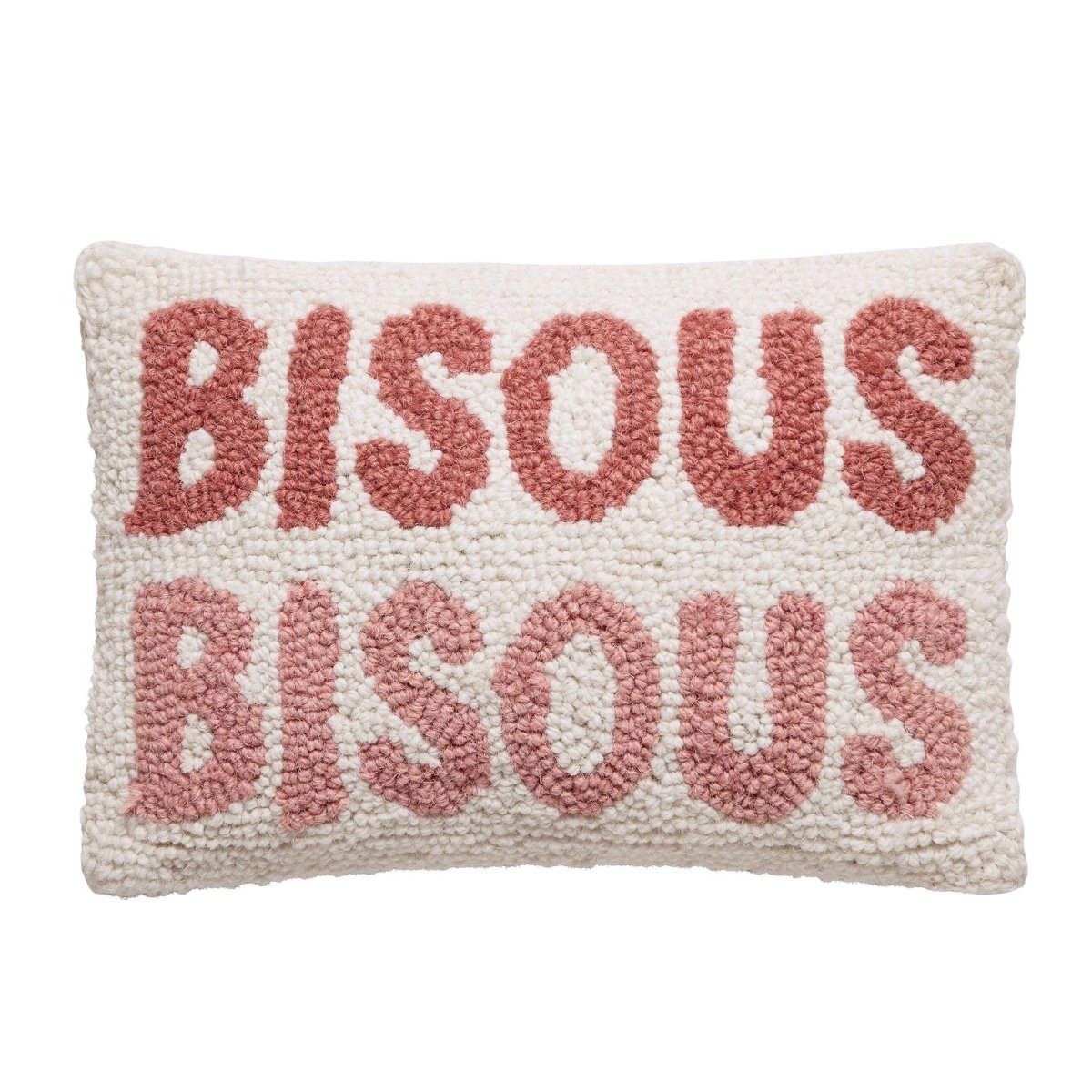 Bisous Bisous Hooked Wool Throw Pillow, 8x12 inch, front view