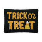 Black and Gold Trick or Treat Hooked Wool Halloween Throw Pillow, 8x12 inch, front view