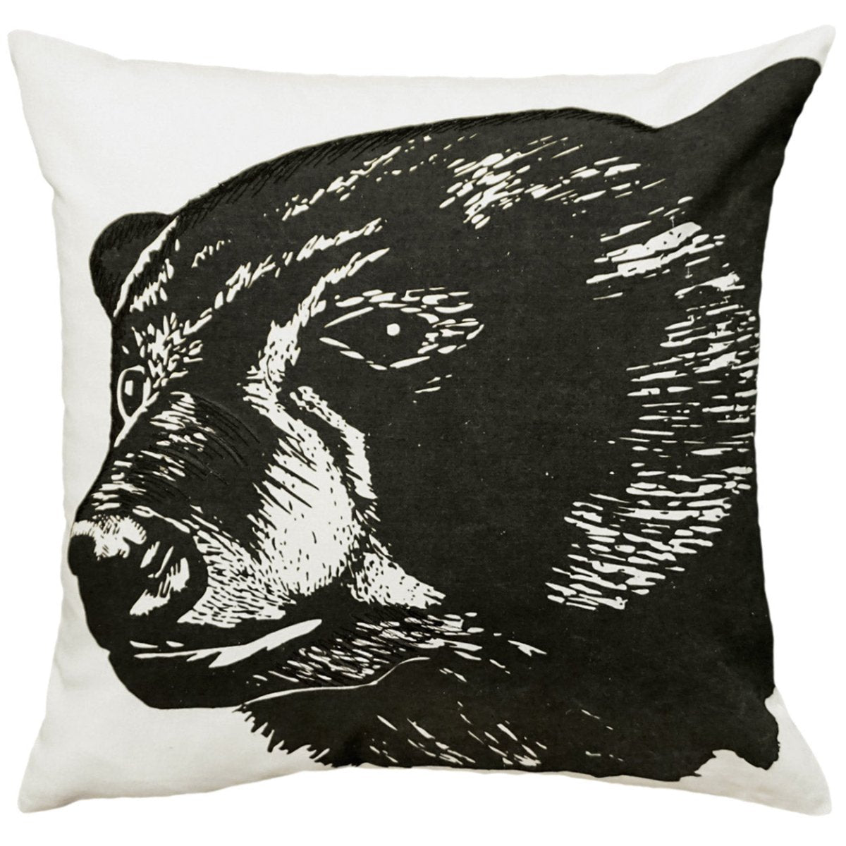 Black Bear Decor needlepoint throw pillow with rustic nature wildlife lodge design
