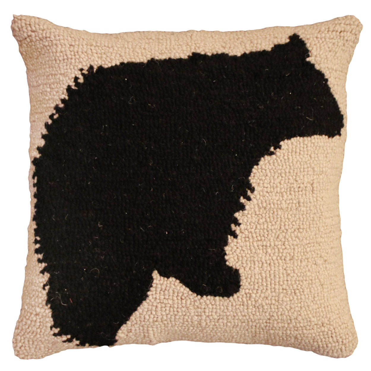 Black Bear hooked wool throw pillow with rustic nature wildlife lodge design