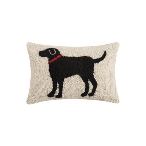Black Dog Hooked Wool Throw Pillow, 8x12 inch, front view