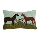 Black Horse & Brown Horse Hooked Wool Throw Pillow, 12x20 inch, front view