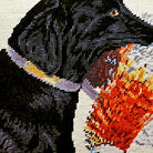 Black Lab Pheasant Hunters Lodge pillow fabric closeup showing hand-embroidered needlepoint wool texture and color detail