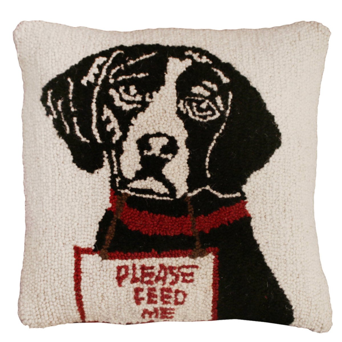 Black Lab Rover hooked wool throw pillow with detailed dog portrait design
