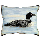 Black Loon needlepoint throw pillow with rustic nature wildlife lodge design