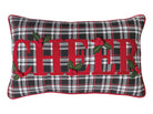 Black Plaid Cheer Embroidered Christmas Throw Pillow, 12x20 inch, closer view of the throw pillow