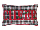Black Plaid Cheer Embroidered Christmas Throw Pillow, 12x20 inch, front view