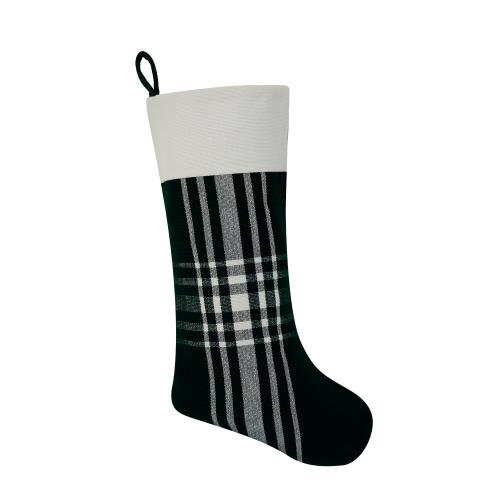 Black Plaid Woven Christmas Stocking, 8x20 inch, front view