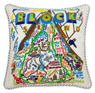 Block Island hand-embroidered throw pillow with nautical coastal motifs