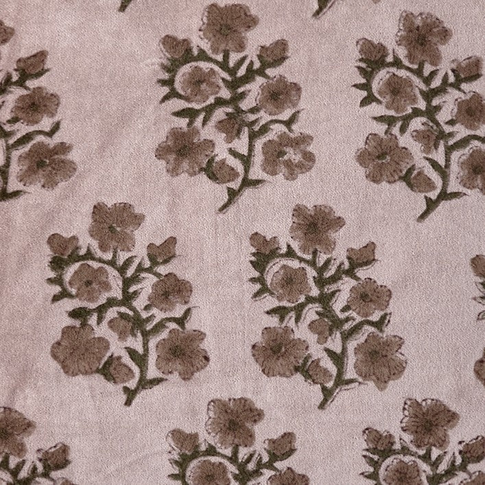 Block Print Velvet Lilac Flower Throw Pillow, close-up detail