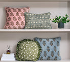 Block Print Velvet Mughal Flower Throw Pillow shown alongside other designs in the same collection, 20x20 inch