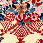 Blue Bird Red Vase pillow fabric closeup showing hand-embroidered needlepoint wool texture and color detail