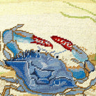 Blue Crab Coastal pillow fabric closeup showing hand-embroidered needlepoint wool texture and color detail