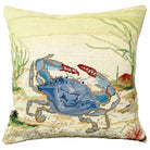 Blue Crab needlepoint throw pillow with nautical coastal motifs