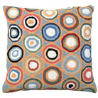 Blue Geometric Circles Pattern hooked wool throw pillow with artisan decorative design