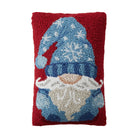 Blue Gnome Hooked Wool Christmas Throw Pillow, 8x12 inch, front view