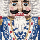 Blue Gold Chinoiserie Nutcracker Hooked Wool Christmas Throw Pillow, close-up detail