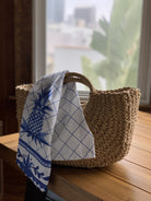 Blue Pineapple All Over Kitchen Towel, 18x25 inch, close view of the printed pineapple repeat