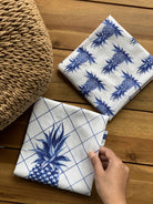 Blue Pineapple Kitchen Towel, 18x25 inch, single blue pineapple centered on white