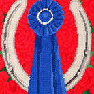 Blue Ribbon Roses Horse pillow fabric closeup showing hand-embroidered needlepoint wool texture and color detail