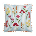 Blue Stripe Floral Embroidered Throw Pillow, 16x16 inch, front view