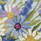 Blue Wildflowers Hooked Wool Throw Pillow, close-up detail