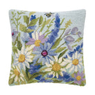 Blue Wildflowers Hooked Wool Throw Pillow, 18x18 inch, front view