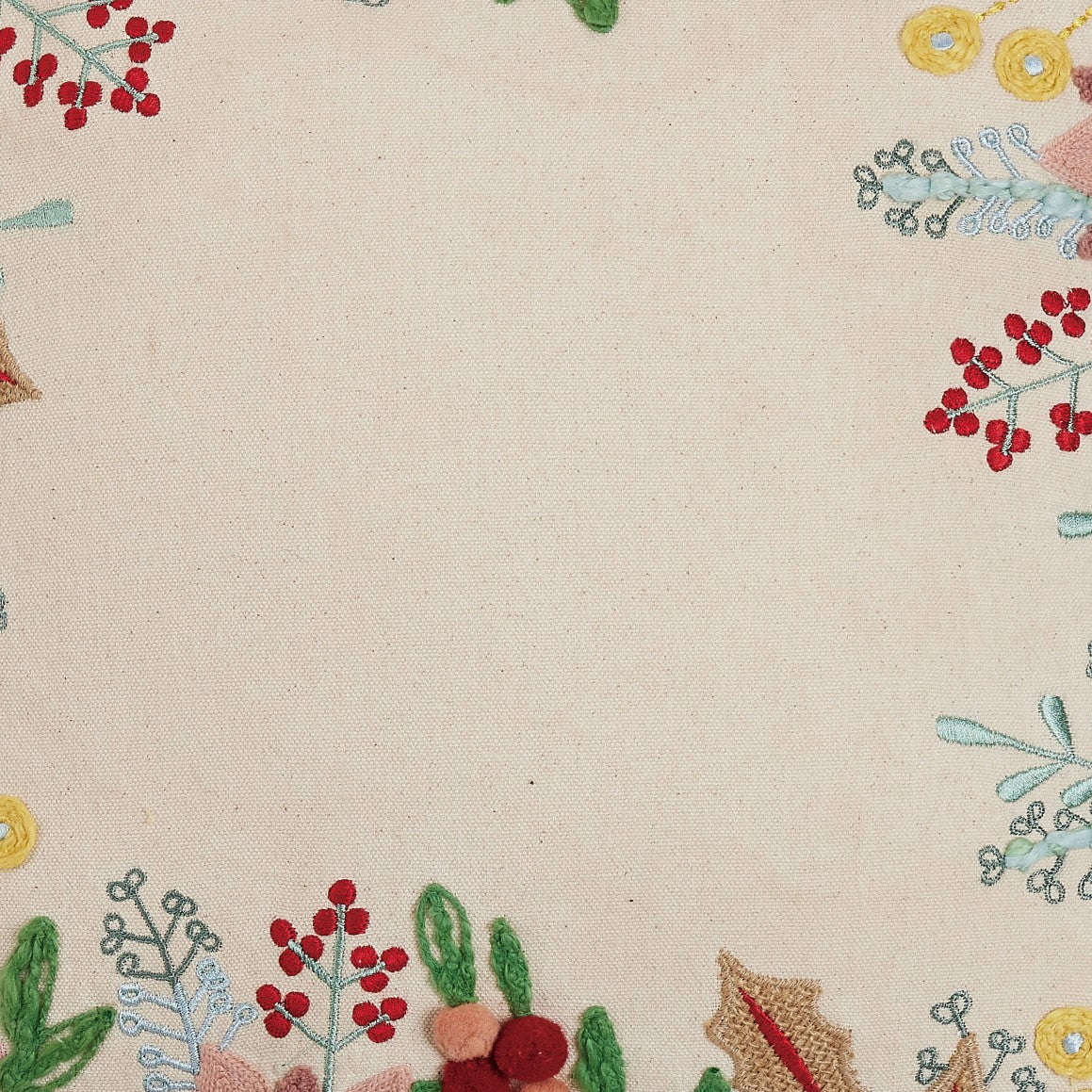 Boho Holiday Floral Embroidered Christmas Throw Pillow, close-up detail