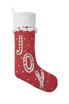 Boho Joy Embroidered Christmas Stocking, 11x19 inch, front view